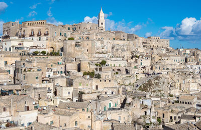 Landscape of ancient matera city center, basilicata, italy, during sunny day