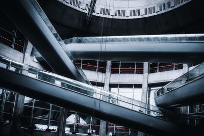 Low angle view of train on modern building