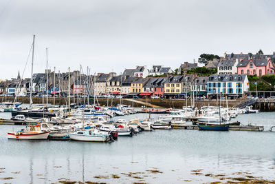 Boats moored in harbor