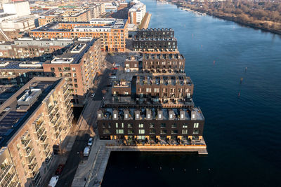 High angle view of buildings in city