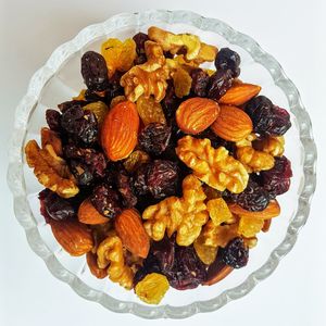 High angle view of fruits in plate