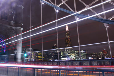 Light trails on building at night