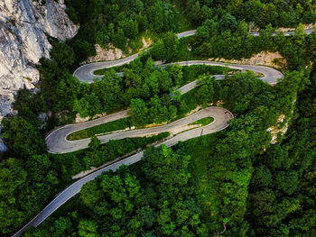 Aerial view of curvy mountain road.