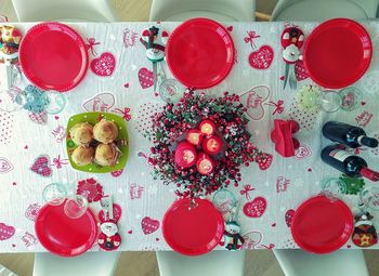 High angle view of fruits on table