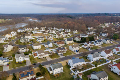 High angle view of townscape against sky