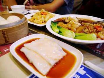 Close-up of meal served on table