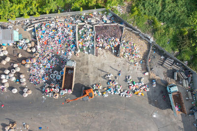 High angle view of people walking on street