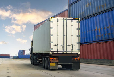 View of truck on pier against sky