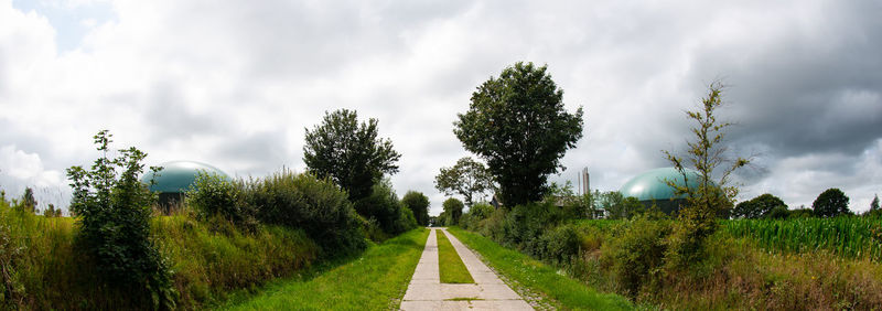 Panoramic view of trees on field against sky