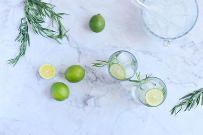 High angle view of fruits on table
