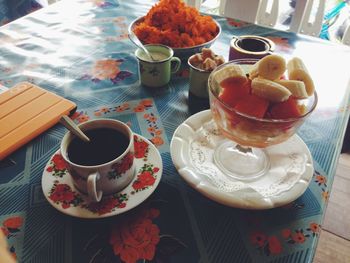 Close-up of coffee cup on table