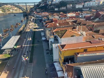High angle view of buildings in city