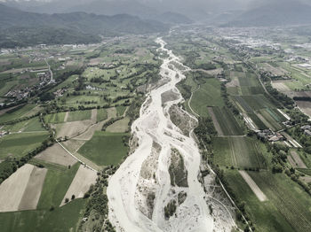 High angle view of road amidst land