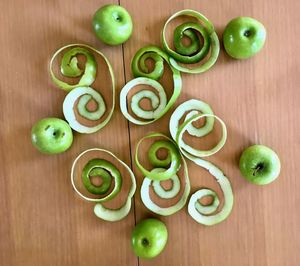 High angle view of green fruits on table