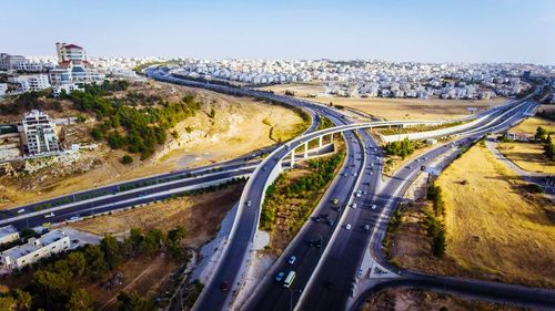 High angle view of highway in city