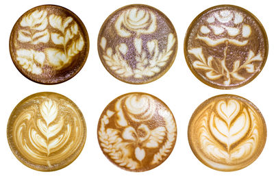 Directly above view of coffee against white background