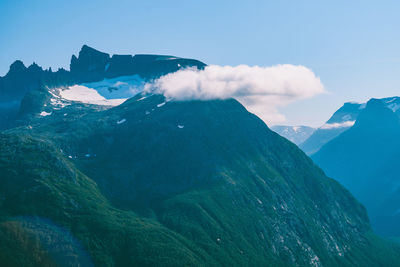 Aerial view of mountain range against sky