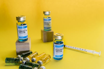 Close-up of bottles on table