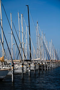 View of bridge over sea against blue sky