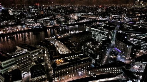 Aerial view of city at night