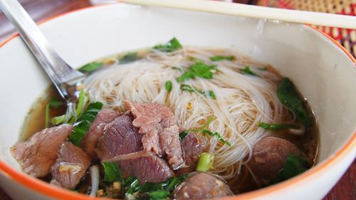 Close-up of soup served in bowl