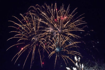 Low angle view of firework display at night