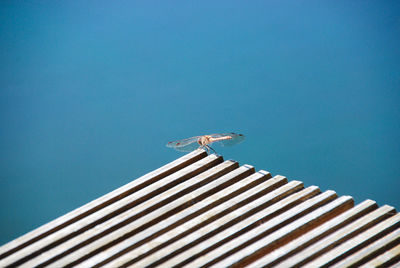 Low angle view of roof against clear blue sky