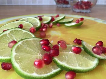 Close-up of fruits in plate