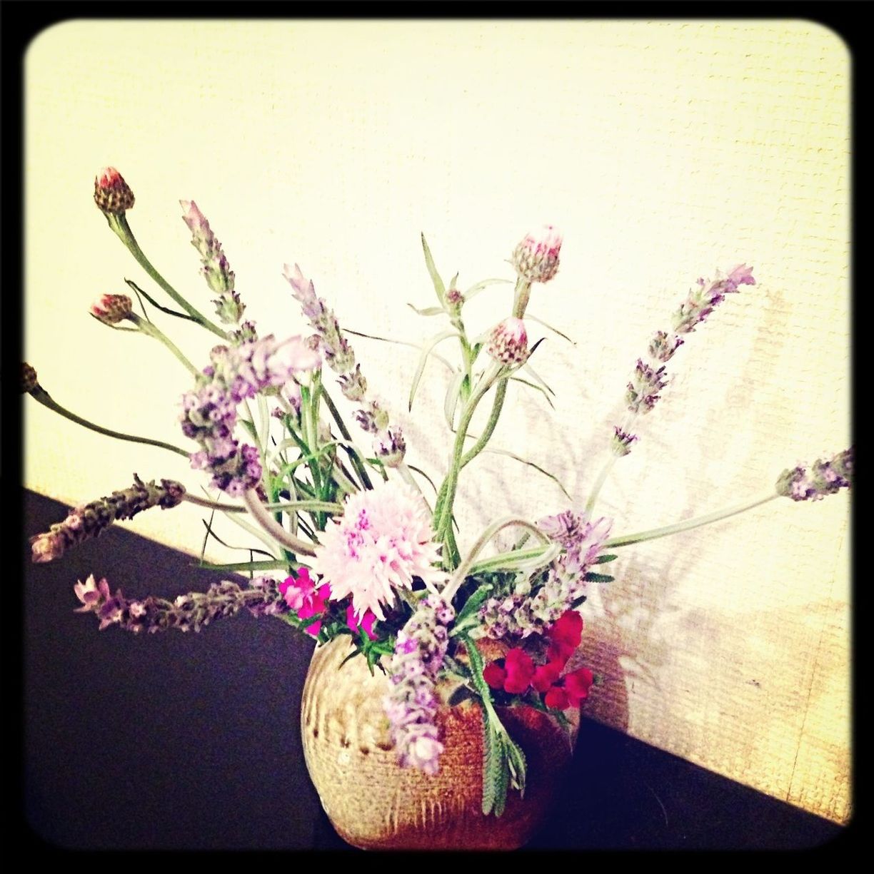 flower, freshness, fragility, petal, pink color, flower head, growth, beauty in nature, transfer print, indoors, vase, nature, close-up, auto post production filter, plant, bunch of flowers, bouquet, blossom, potted plant, table