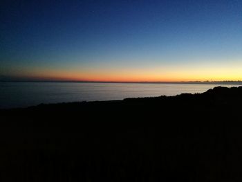 Scenic view of sea against clear sky at sunset