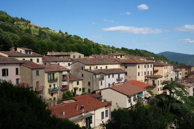 Buildings in town against sky