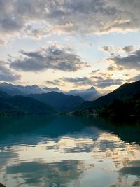 Scenic view of lake against sky during sunset