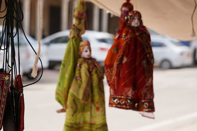 Close-up of clothes hanging on clothesline