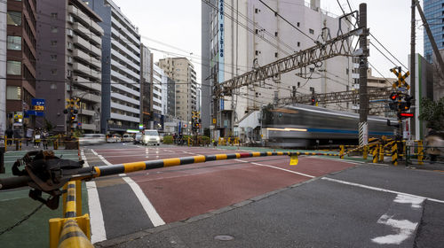 Subway crossing the street in shinkuju tokyo, japan