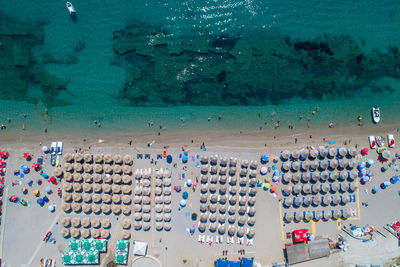 High angle view of people swimming in pool