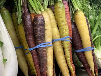 High angle view of vegetables for sale at market stall