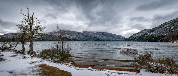 Scenic view of snowcapped mountains against sky