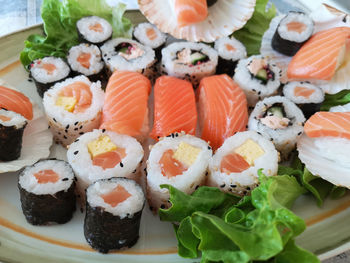 Different types of sushi ready to be tasted.