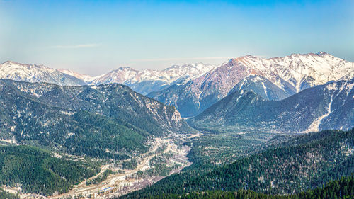 Scenic view of snowcapped mountains against sky