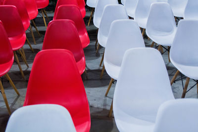 High angle view of empty chairs