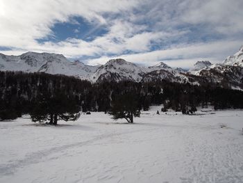 Scenic view of snowcapped mountains against sky