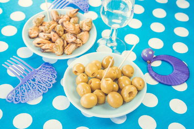 High angle view of food on table