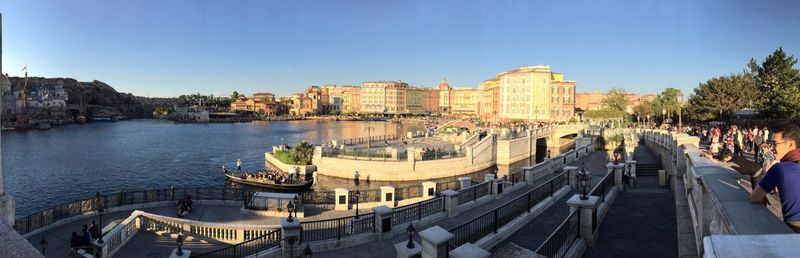 High angle view of buildings along river