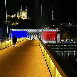 Full length of woman walking in illuminated city at night