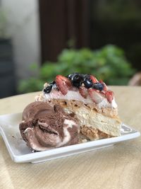 Close-up of dessert in plate on table