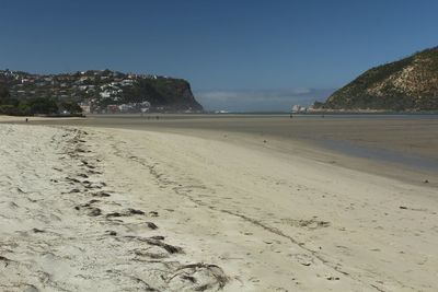 Scenic view of beach against clear sky