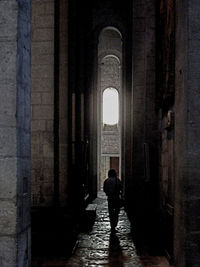 Rear view of silhouette person standing in building