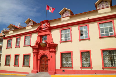 Palacio de justicia, historic building on plaza de armas square in the city of puno, peru