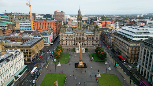 High angle view of buildings in city