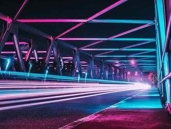 Light trails on bridge at night